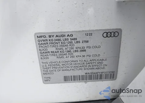 2023 Audi Q5 Premium Plus 45 Tfsi S Line Quattro z USA, uszkodzony, nr VIN WA1EAAFY4P2073760